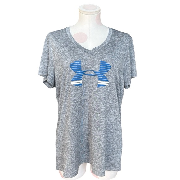 Under Armour Gray and Blue V-Neck Shirt - XL - Picture 1 of 3
